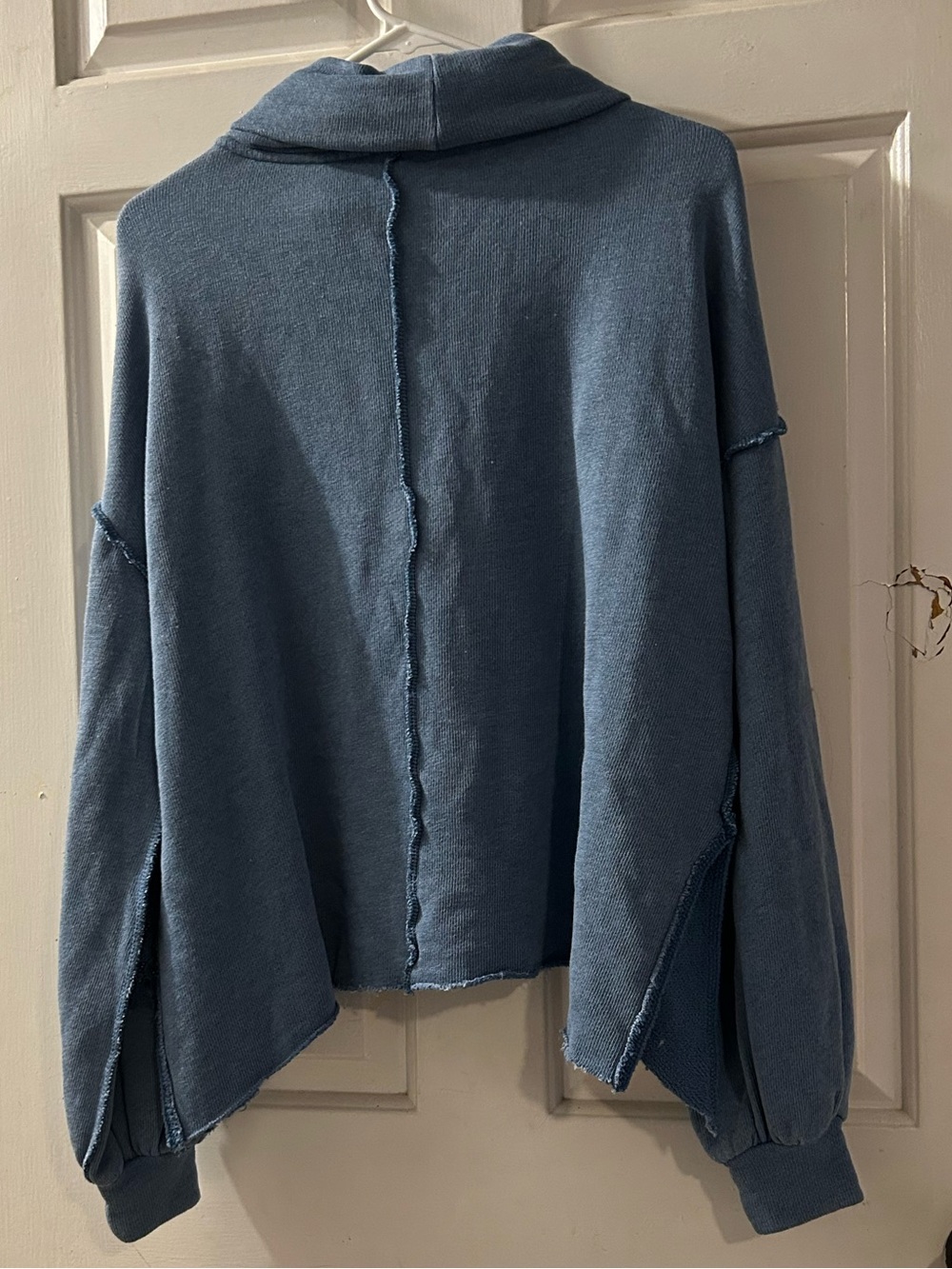 Free People Washed Denim-Blue Lace Trim Half-Zip Pullover - Picture 2 of 2